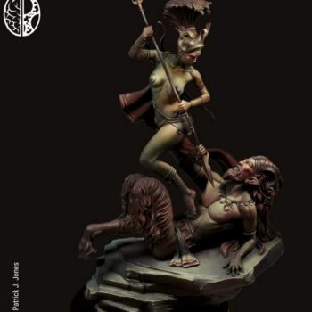 Miniature 75mm Mindwork Games Artemis and the Satyr painted front stonebeard miniatures